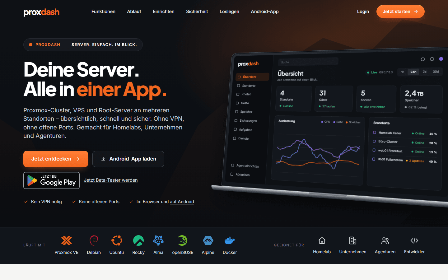 Screenshot von Proxdash