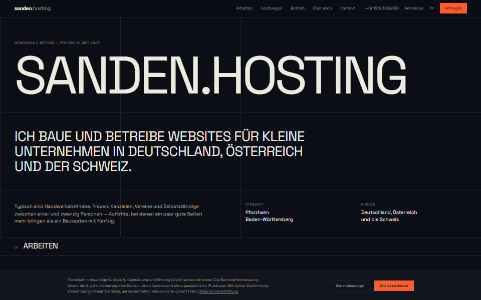 Screenshot von sanden.hosting